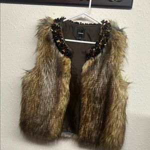 Express Brown Faux Fur Vest with Sequin Accents